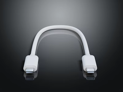 White USB C Cable Featuring Dual USB C Connectors On Smooth Black Reflective Surface 3d model