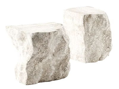 Two White Natural Stone Coffee Tables with Rough Texture and Minimalist Design 3d model