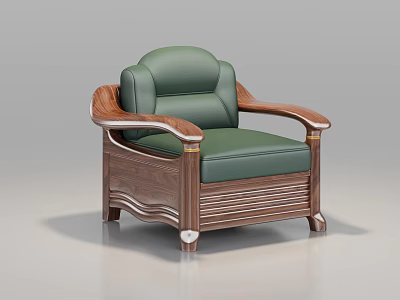 Elegant Classic Single Sofa With Green Leather Upholstery And Wooden Armrests Frame 3d model