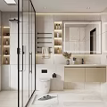 Modern Bathroom Interior Design With Glass Shower Enclosure Marble Wall Tiles And Large Vanity Mirror