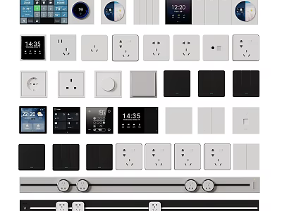 Various Modern Switch Panels Featuring Digital Display Socket Combinations And Color Options 3d model