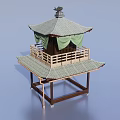 Traditional Two Tiered Garden Pavilion With Tiled Roof Green Curtains And Wooden Railings