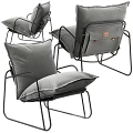 Modern Gray Fabric Lounge Chair With Black Metal Frame Cushion And Side Pocket Design