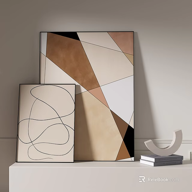 Modern Abstract Paintings With Curved Lines Geometric Shapes And Neutral Tones 3d model 