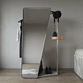 Modern Floor Mirror Reflecting Room Interior With Shelf Decorations Hanging Clothes And Black Shoes