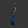 Elegant Woman With Large White Wings Wearing Blue Long Dress Standing Gracefully