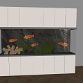 Modern Built-in Aquarium Design With Orange Fish Green Aquatic Plants Decorative Rocks And White Cabinet
