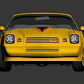 Classic Yellow Two Door Muscle Car With Black Red Stripes And Retro Design