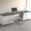 Modern Laboratory Workbench With Computer Equipment Drawers And Ergonomic Chair 3d model