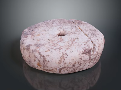 Round Textured Cracked Stone Object With Central Hole On Dark Background 3d model