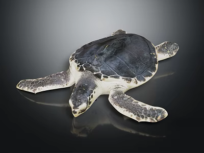 Adult Sea Turtle With Dark Shell And Extended Flippers On Black Surface 3d model