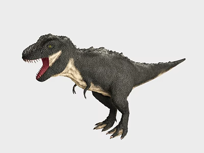 Realistic Reptile Tyrannosaurus Rex Model With Black Skin Yellow Eyes And Open Mouth 3d model