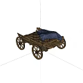 Wooden Cart With Stacked Barrels And Blue Cloth Covered On Top