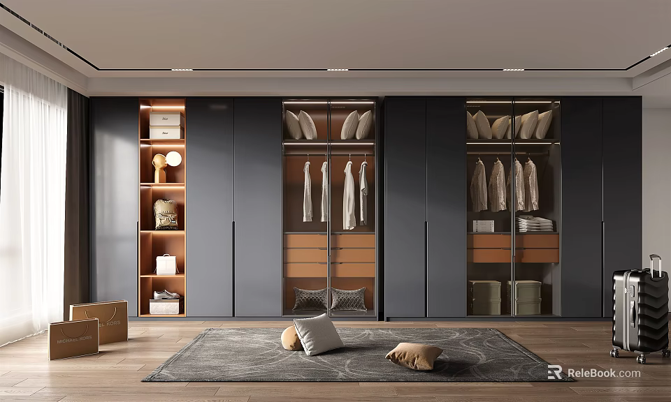 Modern Wardrobe Interior Design With Hanging Clothes Drawers And Storage Spaces 3d model 