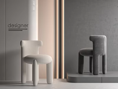 Modern Designer Kids Chair In Light And Gray Velvet With Unique Design 3d model