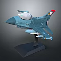 Military Fighter Jet Model with Cockpit Missiles and Colorful Tail on Black Display Stand