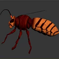 Red Insect With Black Wings And Red Black Striped Body Glowing Eyes 3D Render