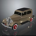 Classic Vintage Car With Golden Body Black Roof And Red Rims White Wall Tires