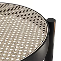 Black Round Side Table With Metal Frame And Rattan Lower Shelf Modern Design