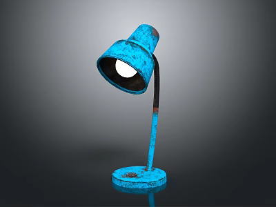 Blue Industrial Table Lamp With Tilted Shade And Round Base Design 3d model