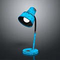 Blue Industrial Table Lamp With Tilted Shade And Round Base Design