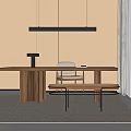 Modern desk and chair combination tea table and chair table bench lamp 3d model