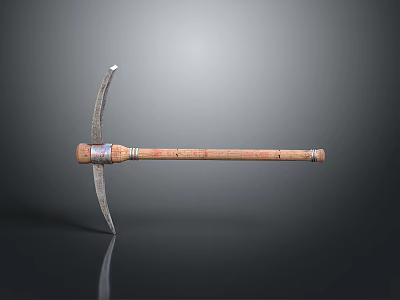 Vintage Farm Equipment With Long Wooden Handle And Sharp Metal Blade 3d model