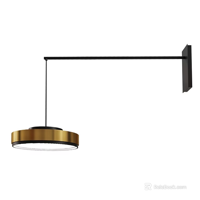Modern Wall Mounted Lamp With Golden Circular Shade And Black Bracket 3d model