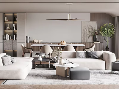 Modern Living and Dining Room Interior Design With Sofa Coffee Table Dining Table And Chairs 3d model