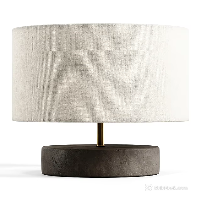 Modern Minimalist Linen Shade Table Lamp With Concrete Base And Brass Rod Design 3d model 