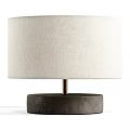 Modern Minimalist Linen Shade Table Lamp With Concrete Base And Brass Rod Design