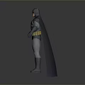 A Man In Batman Costume With Black Cape Gray Suit And Yellow Utility Belt