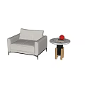Light Beige Single Sofa With Round Side Table And Red Decor On Marble Floor 3d model
