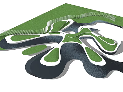 Garden Ornament Design With Green Grass White Fence And Irregular Winding Paths 3d model
