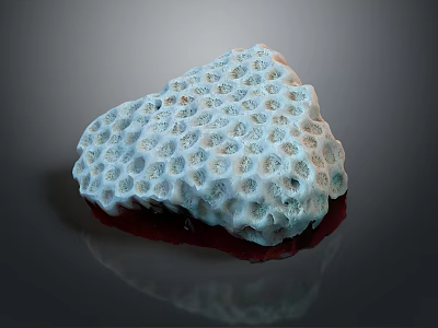 Blue Coral Animal With Honeycomb Like Holes And Red Base Structure 3d model