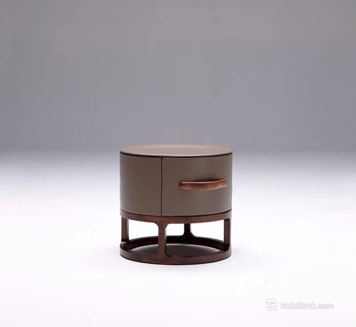 Modern Dark Brown Bedside Table With Round Top Single Drawer And Circular Base 3d model 