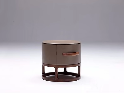 Modern Dark Brown Bedside Table With Round Top Single Drawer And Circular Base 3d model