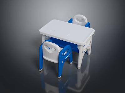 Colorful Children's Table With Blue White Chairs For Kids Playroom Furniture 3d model
