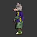 Cartoon Mouse Mascot With Purple C Letter Shirt Green Patchwork Pants White Shoes Hands Crossed