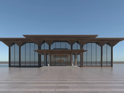 Modern Sales Office Building With Overhanging Roof Glass Walls And Spacious Entrance 3d model