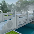Building Exterior Wall Featuring Intricate Stone Railings Carved Patterns And Poolside Grass 3d model