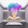 Open Book With Colorful Smoke And Glowing Fragments In White Room Lighting