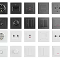 Modern Black and White Switch Panels with Various Socket and Toggle Designs 3d model
