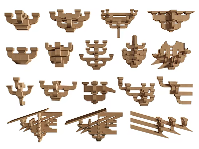 Traditional Wooden Architectural Components With Various Structural Designs And Ornamental Details 3d model