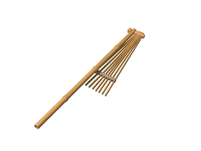 Bamboo Agricultural Rake With Long Handle And Multiple Tines For Farming 3d model