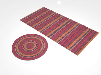 Vibrant Striped Square Rug And Round Accent Rug For Home Decor 3d model