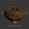 Ornate Carved Brass Sculpture Container With Lid Handles Decorative Edges And Base