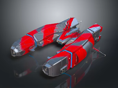 Red And Silver Sci Fi Spaceship Models With Geometric Design And Reflective Surfaces 3d model
