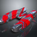 Red And Silver Sci Fi Spaceship Models With Geometric Design And Reflective Surfaces