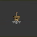 Classic Design Ceiling Fan With Wooden Blades And Golden Center Light Fixture
